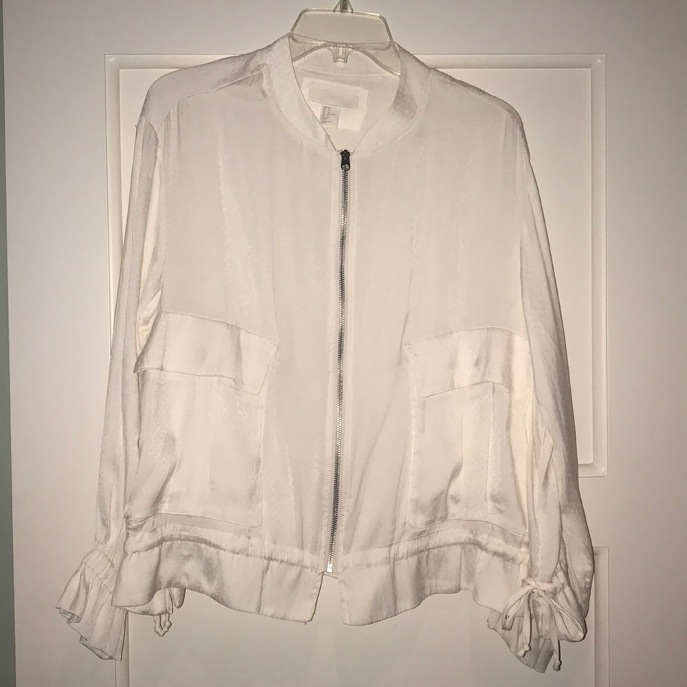 H&M White Lightweight Zip-Front Bomber Jacket